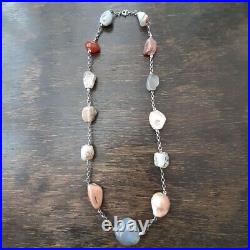 ANTIQUE SCOTTISH SILVER and Polished HARDSTONE NECKLACE 63cm Inch