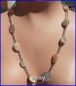 ANTIQUE SCOTTISH SILVER and Polished HARDSTONE NECKLACE 63cm Inch