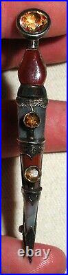 ANTIQUE VICTORIAN EARLY STERLING SILVER PIN BROOCH SCOTTISH DIRK With STONES vafo