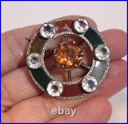 ANTIQUE VICTORIAN Inlay SCOTTISH AGATE Citrine Glass Gemstone Brooch PIN