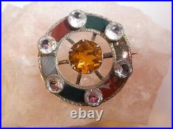 ANTIQUE VICTORIAN Inlay SCOTTISH AGATE Citrine Glass Gemstone Brooch PIN