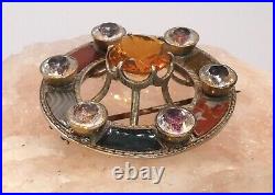 ANTIQUE VICTORIAN Inlay SCOTTISH AGATE Citrine Glass Gemstone Brooch PIN