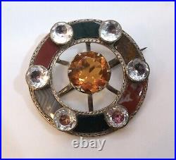 ANTIQUE VICTORIAN Inlay SCOTTISH AGATE Citrine Glass Gemstone Brooch PIN