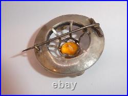 ANTIQUE VICTORIAN Inlay SCOTTISH AGATE Citrine Glass Gemstone Brooch PIN