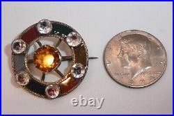 ANTIQUE VICTORIAN Inlay SCOTTISH AGATE Citrine Glass Gemstone Brooch PIN