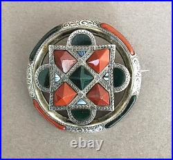 ANTIQUE VICTORIAN SILVER SCOTTISH PEBBLE BROOCH Celtic agate sterling bloodstone