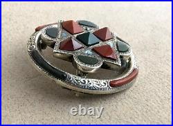 ANTIQUE VICTORIAN SILVER SCOTTISH PEBBLE BROOCH Celtic agate sterling bloodstone