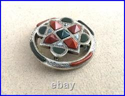 ANTIQUE VICTORIAN SILVER SCOTTISH PEBBLE BROOCH Celtic agate sterling bloodstone