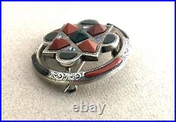 ANTIQUE VICTORIAN SILVER SCOTTISH PEBBLE BROOCH Celtic agate sterling bloodstone