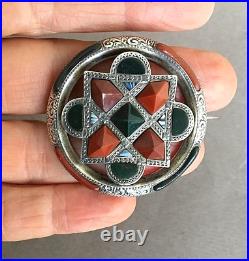 ANTIQUE VICTORIAN SILVER SCOTTISH PEBBLE BROOCH Celtic agate sterling bloodstone