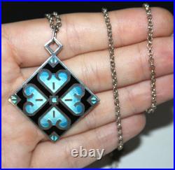 Amazing Hjaltasteyn Sterling & Enamel Pendant Necklace 30 Chain Silver Scottish