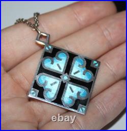 Amazing Hjaltasteyn Sterling & Enamel Pendant Necklace 30 Chain Silver Scottish