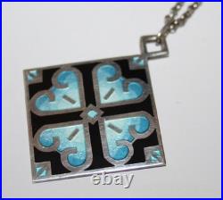 Amazing Hjaltasteyn Sterling & Enamel Pendant Necklace 30 Chain Silver Scottish