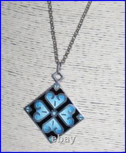 Amazing Hjaltasteyn Sterling & Enamel Pendant Necklace 30 Chain Silver Scottish