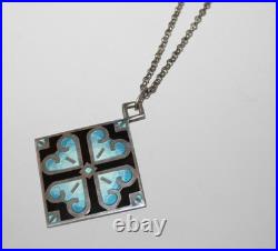 Amazing Hjaltasteyn Sterling & Enamel Pendant Necklace 30 Chain Silver Scottish