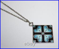 Amazing Hjaltasteyn Sterling & Enamel Pendant Necklace 30 Chain Silver Scottish