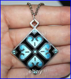 Amazing Hjaltasteyn Sterling & Enamel Pendant Necklace 30 Chain Silver Scottish