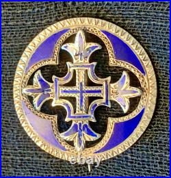 Ant Scottish Sterling Silver Celtic Cross Royal Blue Enameled Kilt Pin Brooch