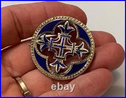 Ant Scottish Sterling Silver Celtic Cross Royal Blue Enameled Kilt Pin Brooch