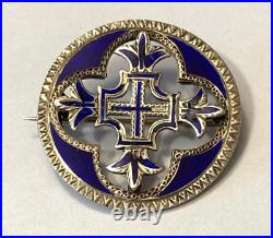 Ant Scottish Sterling Silver Celtic Cross Royal Blue Enameled Kilt Pin Brooch