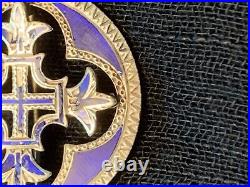 Ant Scottish Sterling Silver Celtic Cross Royal Blue Enameled Kilt Pin Brooch