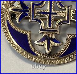 Ant Scottish Sterling Silver Celtic Cross Royal Blue Enameled Kilt Pin Brooch