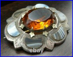 Antique 1860 Scottish Sterling Silver, Citrine & Montrose Agate Cairngorm Brooch