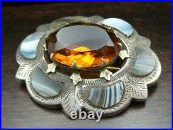 Antique 1860 Scottish Sterling Silver, Citrine & Montrose Agate Cairngorm Brooch