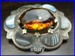 Antique 1860 Scottish Sterling Silver, Citrine & Montrose Agate Cairngorm Brooch