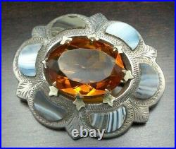 Antique 1860 Scottish Sterling Silver, Citrine & Montrose Agate Cairngorm Brooch