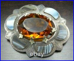 Antique 1860 Scottish Sterling Silver, Citrine & Montrose Agate Cairngorm Brooch