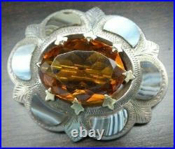 Antique 1860 Scottish Sterling Silver, Citrine & Montrose Agate Cairngorm Brooch