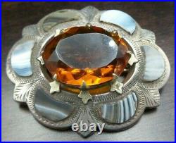 Antique 1860 Scottish Sterling Silver, Citrine & Montrose Agate Cairngorm Brooch