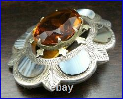 Antique 1860 Scottish Sterling Silver, Citrine & Montrose Agate Cairngorm Brooch