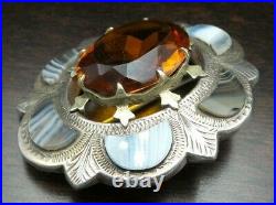 Antique 1860 Scottish Sterling Silver, Citrine & Montrose Agate Cairngorm Brooch