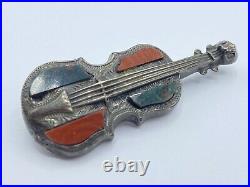 Antique 1860s Victorian Scottish Silver Cello Red & Green Agate Brooch