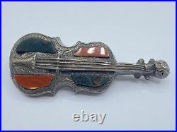 Antique 1860s Victorian Scottish Silver Cello Red & Green Agate Brooch