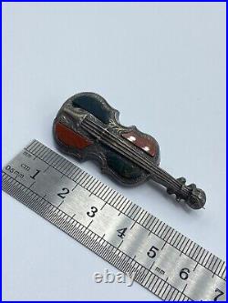 Antique 1860s Victorian Scottish Silver Cello Red & Green Agate Brooch