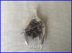 Antique 1880s Scottish Agate Sterling Silver Wishbone Pin Brooch with Amethyst