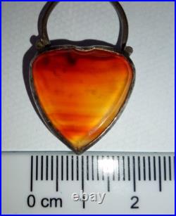 Antique (1885) Scottish Agate &Sterling Silver Heart Padlock Clasp? OFFERS