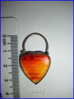 Antique (1885) Scottish Agate &Sterling Silver Heart Padlock Clasp? OFFERS