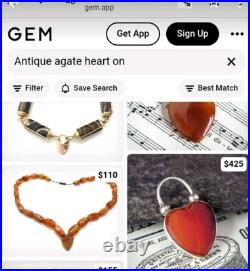 Antique (1885) Scottish Agate &Sterling Silver Heart Padlock Clasp? OFFERS