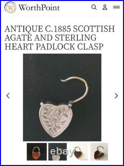 Antique (1885) Scottish Agate &Sterling Silver Heart Padlock Clasp? OFFERS