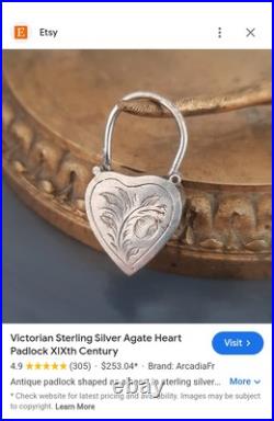 Antique (1885) Scottish Agate &Sterling Silver Heart Padlock Clasp? OFFERS