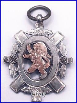 Antique 1902 Chester Sterling Silver Scottish Gold Lion Rampant Fob Medal