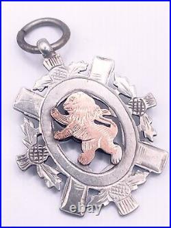 Antique 1902 Chester Sterling Silver Scottish Gold Lion Rampant Fob Medal