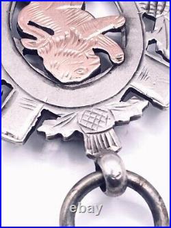 Antique 1902 Chester Sterling Silver Scottish Gold Lion Rampant Fob Medal