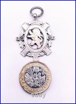 Antique 1902 Chester Sterling Silver Scottish Gold Lion Rampant Fob Medal