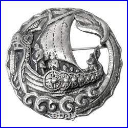 Antique 1920 Iona Viking Ship Danish Scottish Sterling Silver Brooch Pin 4.2cm Ø Antique 1920 Iona Viking Ship Danish Scottish Sterling Silver Brooch Pin 4.2cm Ø