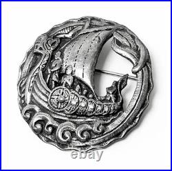 Antique 1920 Iona Viking Ship Danish Scottish Sterling Silver Brooch Pin 4.2cm Ø Antique 1920 Iona Viking Ship Danish Scottish Sterling Silver Brooch Pin 4.2cm Ø